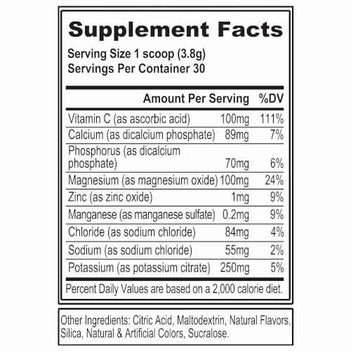 Supplement facts label showing vitamin and mineral content per serving.